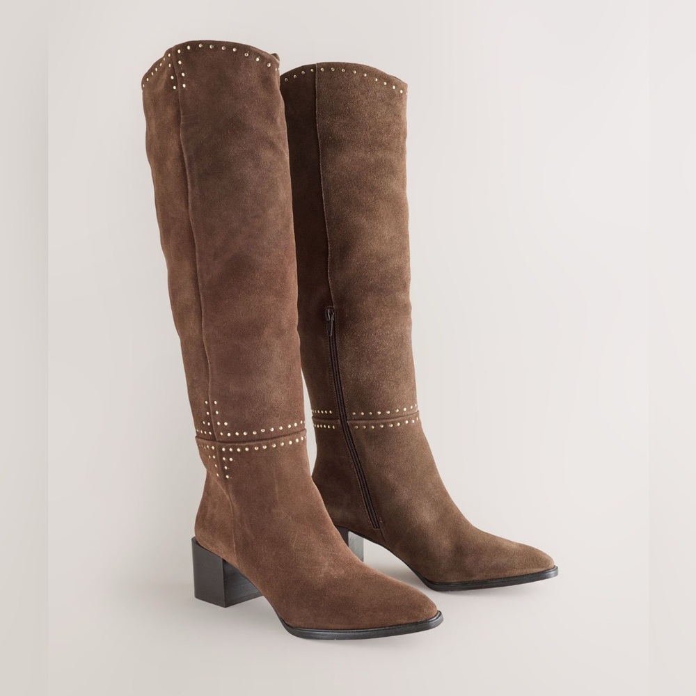 Next Brown Suede Over-the-Knee Studded Boots